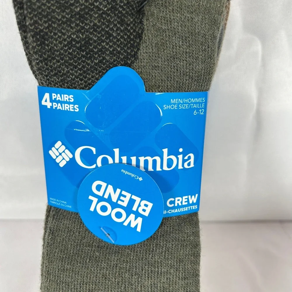 Columbia Mens Wool Blend Crew Sock 4 Pairs Earth Tone Shoe Size 6-12 RCS847MMEAS